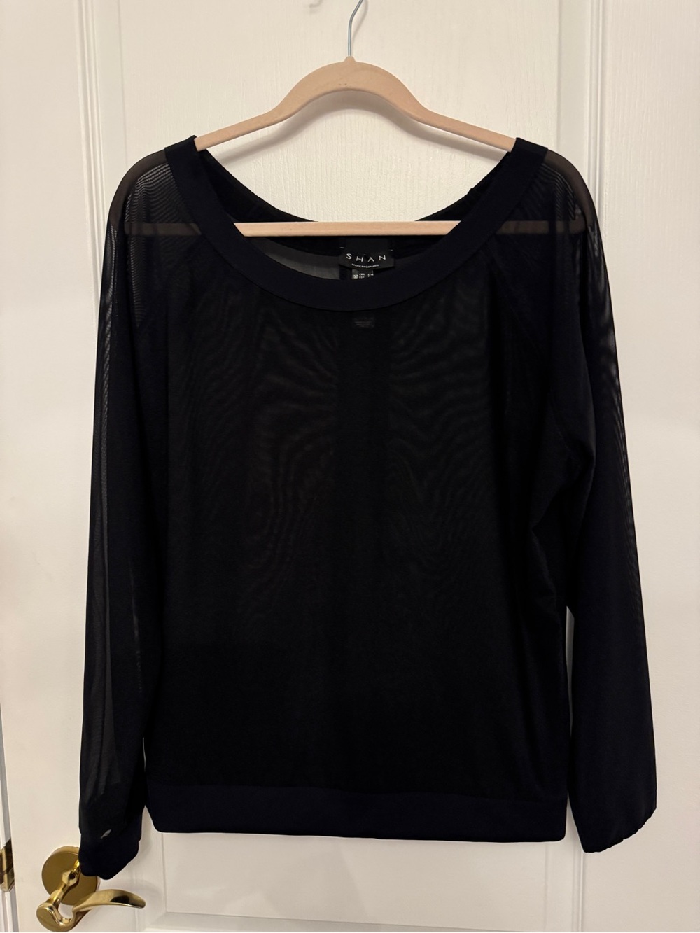SHAN Black Sheer Long-Sleeve Tee